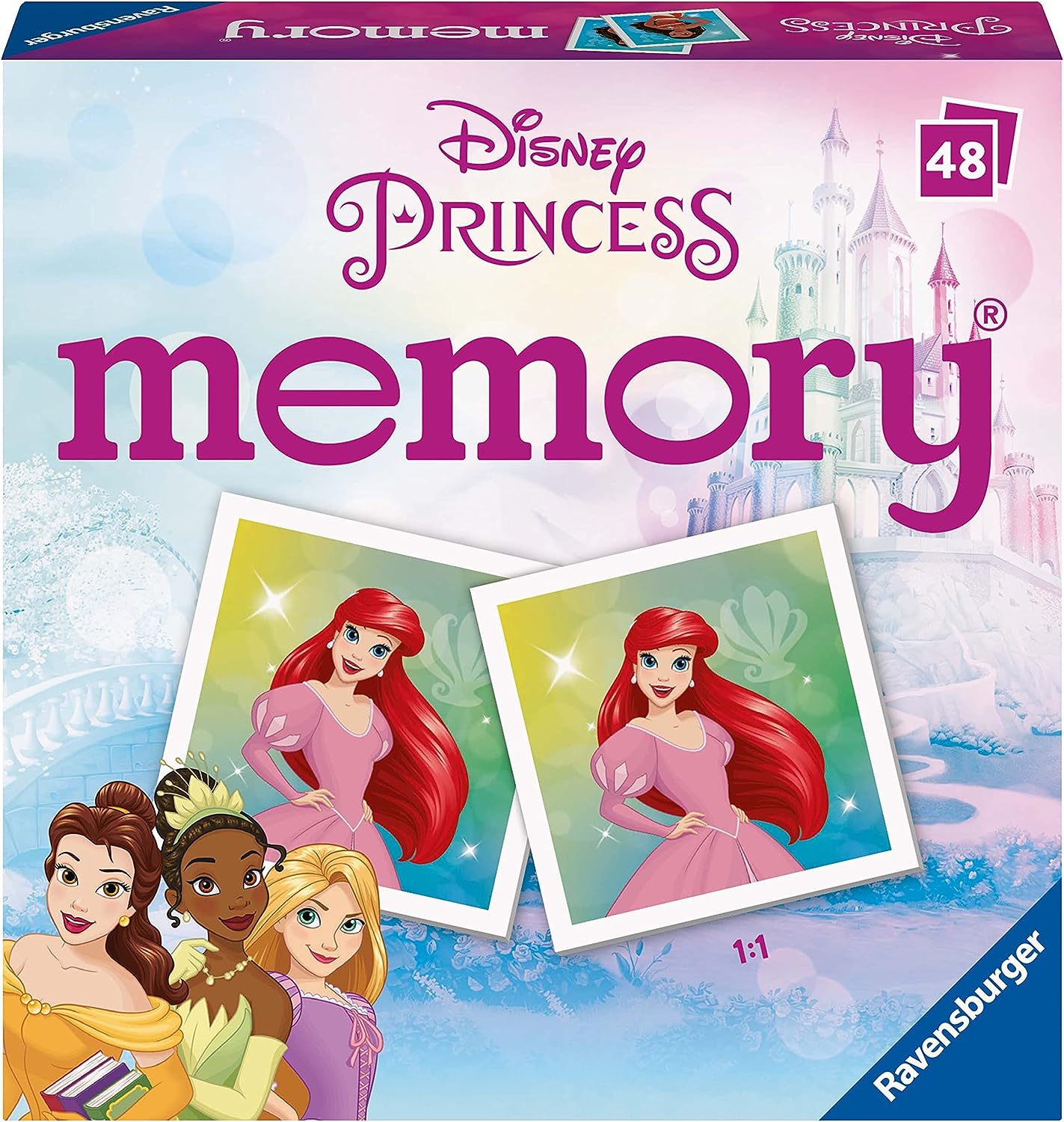 Ravensburger - Mini Memory: Princesas Disney, Juego de Mesa, Juego de Mesa Niños, Juego Mesa 3 Años o más, Juegos Educativos, Juegos de Memoria, 2-6 Jugadores, 48 Cartas