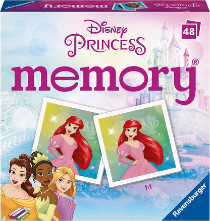 Ravensburger - Mini Memory: Princesas Disney, Juego de Mesa, Juego de Mesa Niños, Juego Mesa 3 Años o más, Juegos Educativos, Juegos de Memoria, 2-6 Jugadores, 48 Cartas