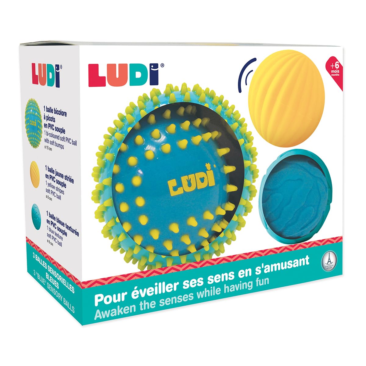 LUDI Set of 3 Sensory Balls - Blue