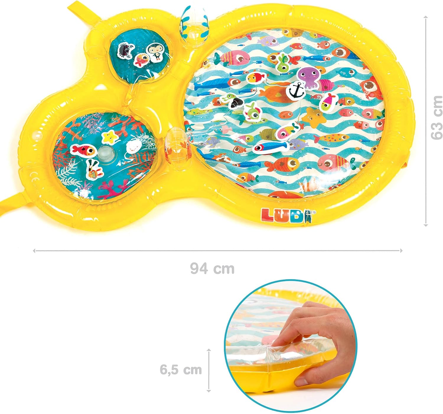 LUDI - Water Play Mat - Big Playmat of Water to Awaken The Senses of Baby and Develop Motor Skills - 16 Floating Foam Animals - from 10 Months