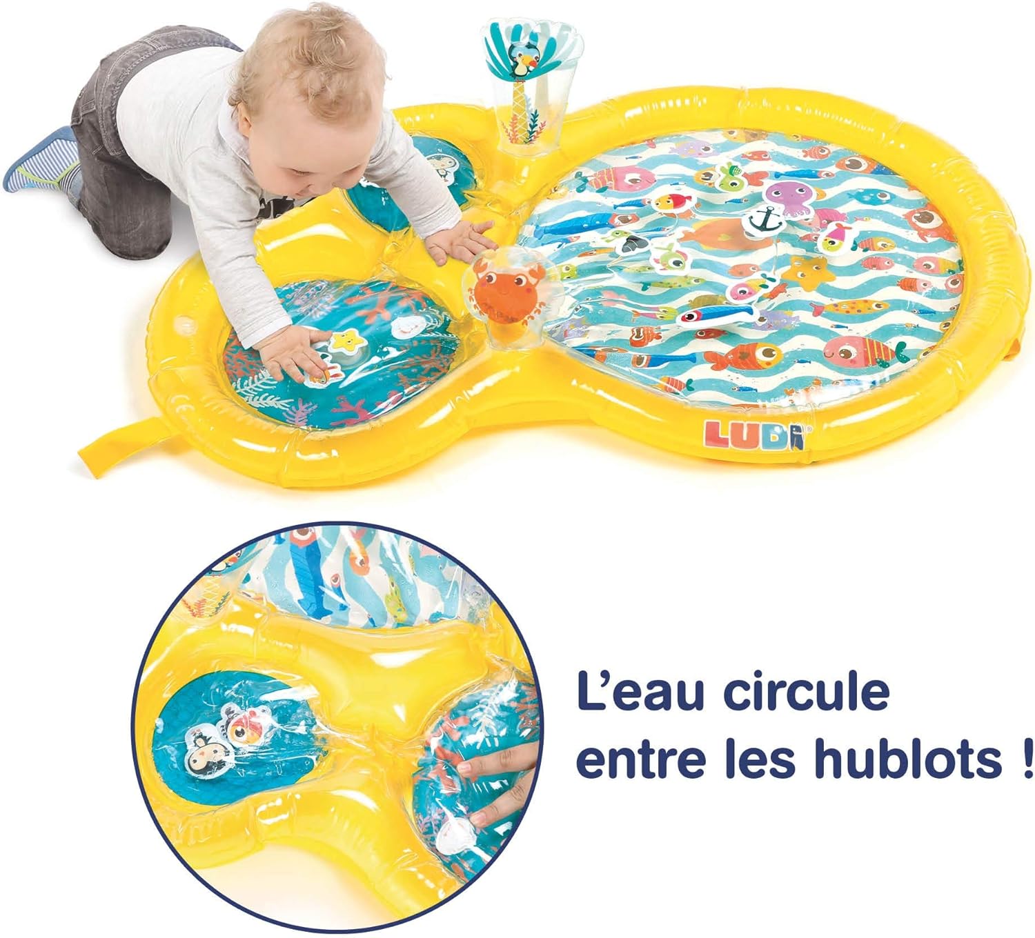 LUDI - Water Play Mat - Big Playmat of Water to Awaken The Senses of Baby and Develop Motor Skills - 16 Floating Foam Animals - from 10 Months