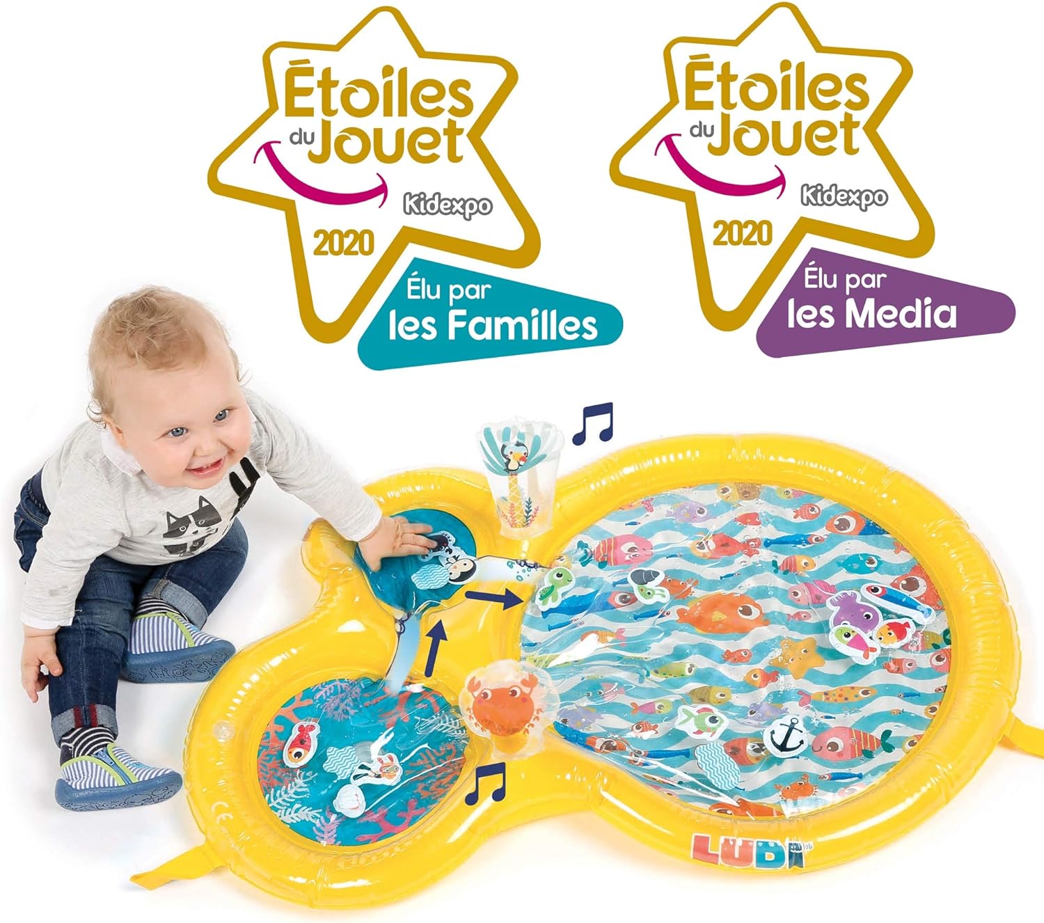 LUDI - Water Play Mat - Big Playmat of Water to Awaken The Senses of Baby and Develop Motor Skills - 16 Floating Foam Animals - from 10 Months