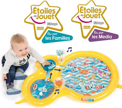 LUDI - Water Play Mat - Big Playmat of Water to Awaken The Senses of Baby and Develop Motor Skills - 16 Floating Foam Animals - from 10 Months