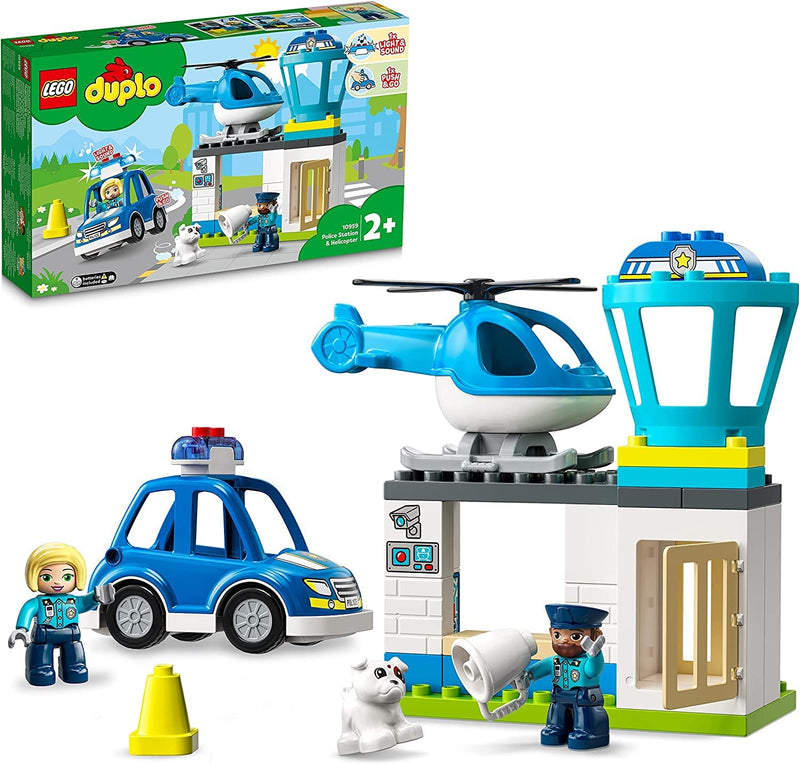 LEGO 10959 DUPLO Rescue Police Station Push & Go Car Toy with Lights and Siren plus Helicopter & 10931 DUPLO Town Truck & Tracked Excavator Construction Vehicle Toy