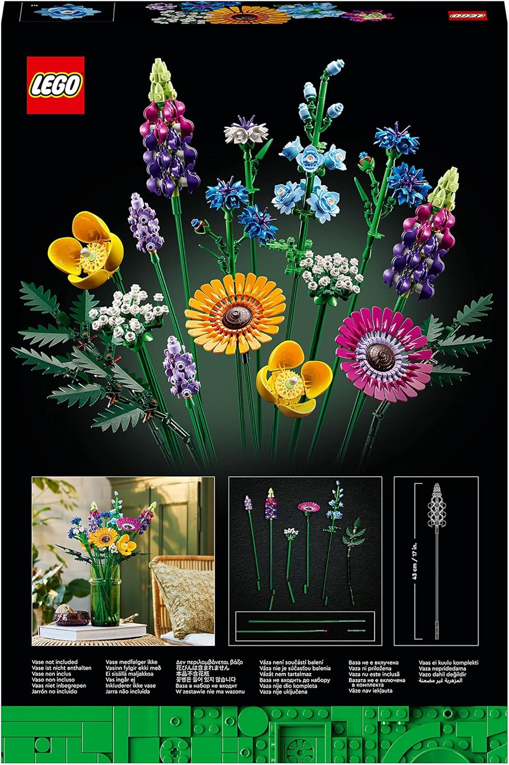 LEGO 10313 Icons Wildflower Bouquet Set, Artificial Flowers with Poppies and Lavender, Crafts for Adults, Home Décor, Gifts for Women, Men, Her & Him, Botanical Collection