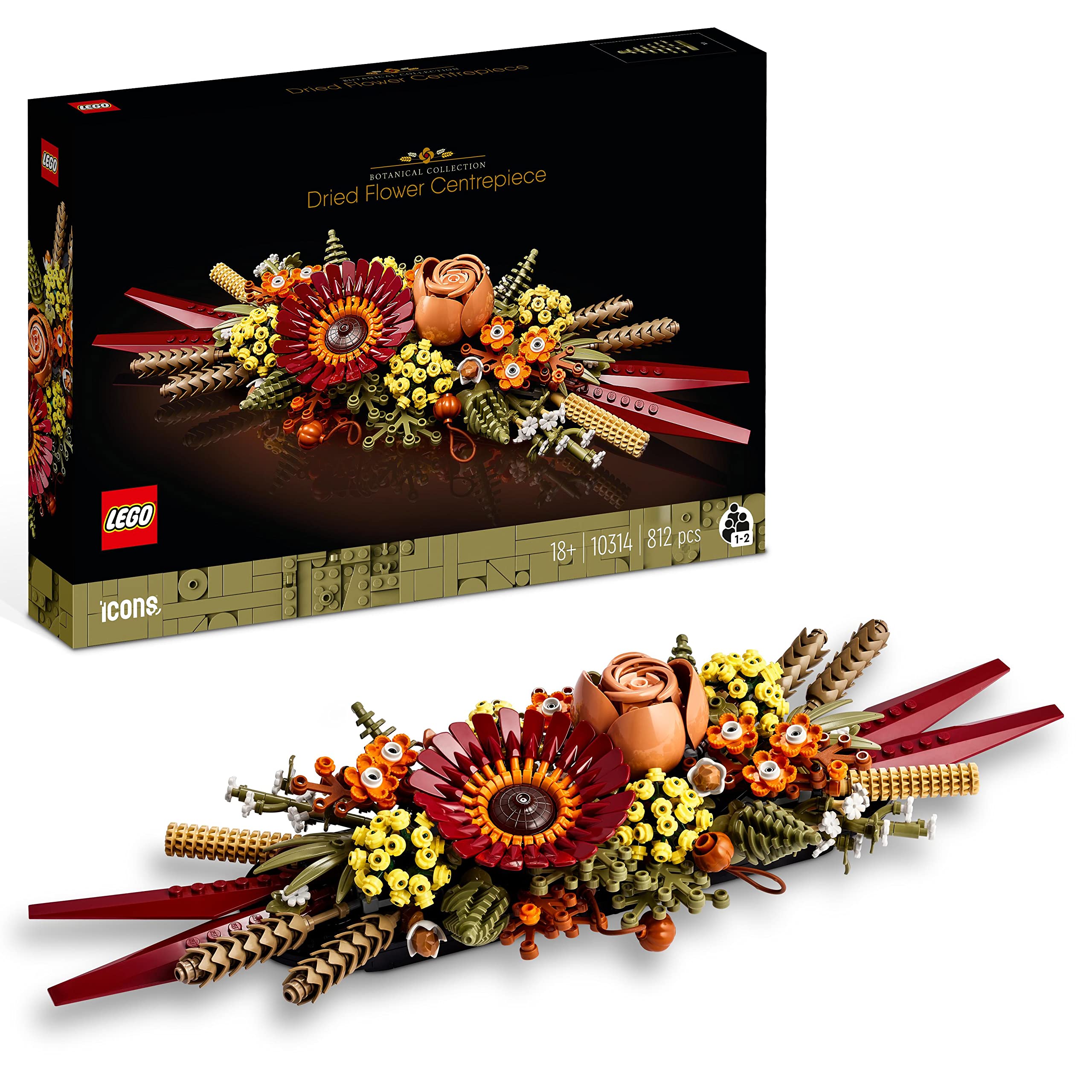 LEGO 10314 Icons Dried Flower Centrepiece, Botanical Collection Crafts Set for Adults, Artificial Flowers with Rose and Gerbera, Table or Wall Decoration, Unique Home Décor Gift for Wife or Husband Single