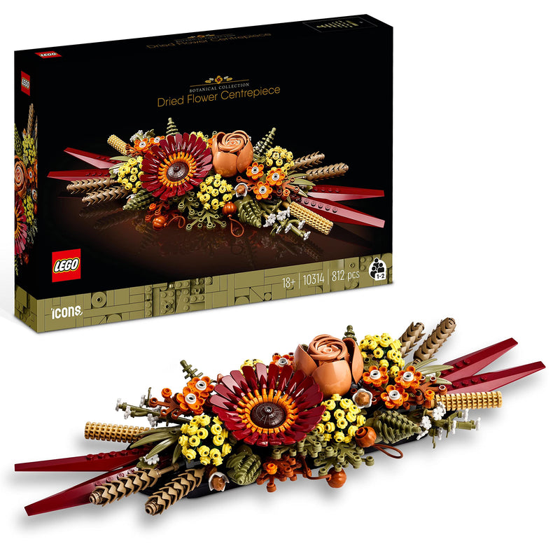 LEGO 10314 Icons Dried Flower Centrepiece, Botanical Collection Crafts Set for Adults, Artificial Flowers with Rose and Gerbera, Table or Wall Decoration, Unique Home Décor Gift for Wife or Husband Single