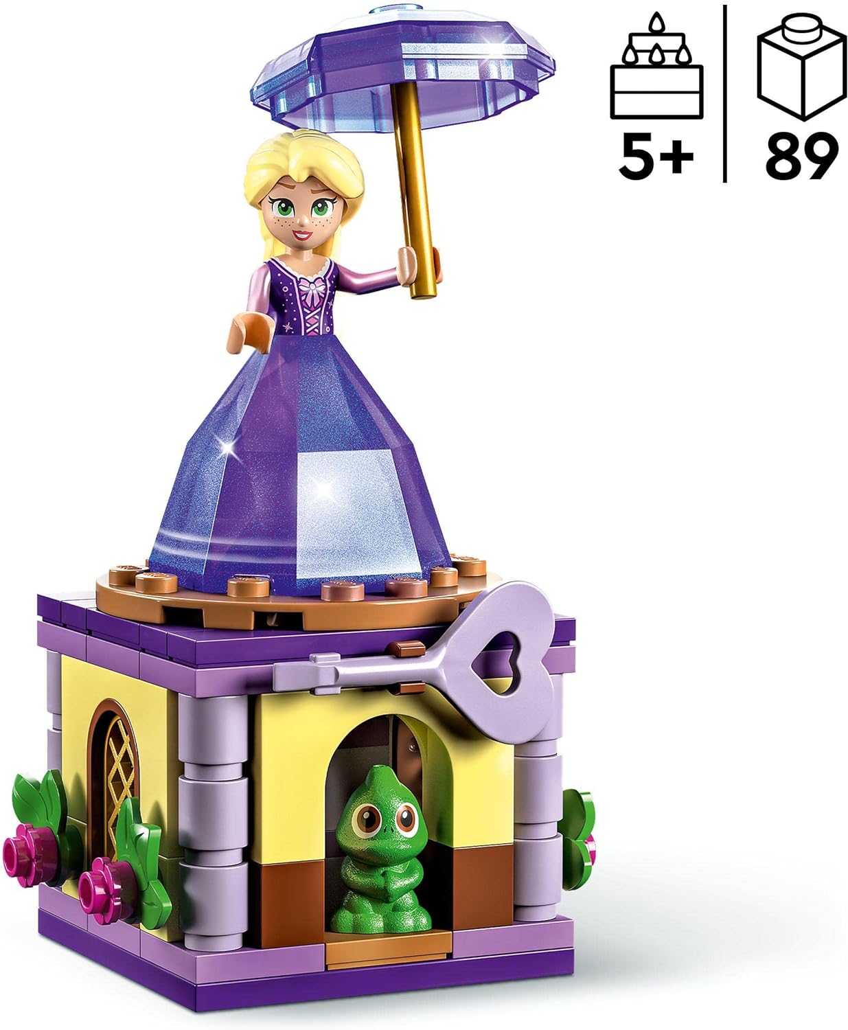 LEGO Disney Princess Twirling Rapunzel Buildable Toy with Diamond Dress Mini-Doll and Pascal the Chameleon Figure, Collectible Toys for Kids, Girls & Boys 43214 Single