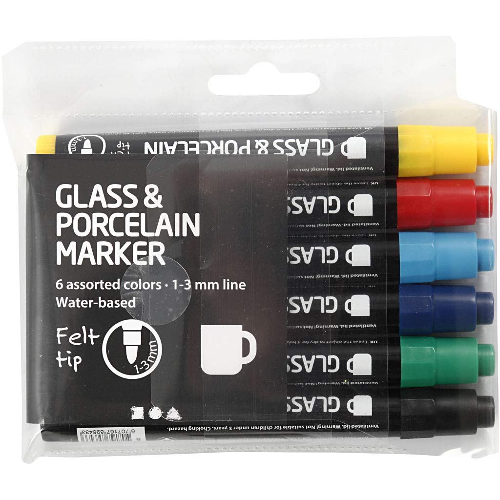 Glass and Porcelain Pens, 1-3 mm line, standard colours, Semi opaque, 6asstd