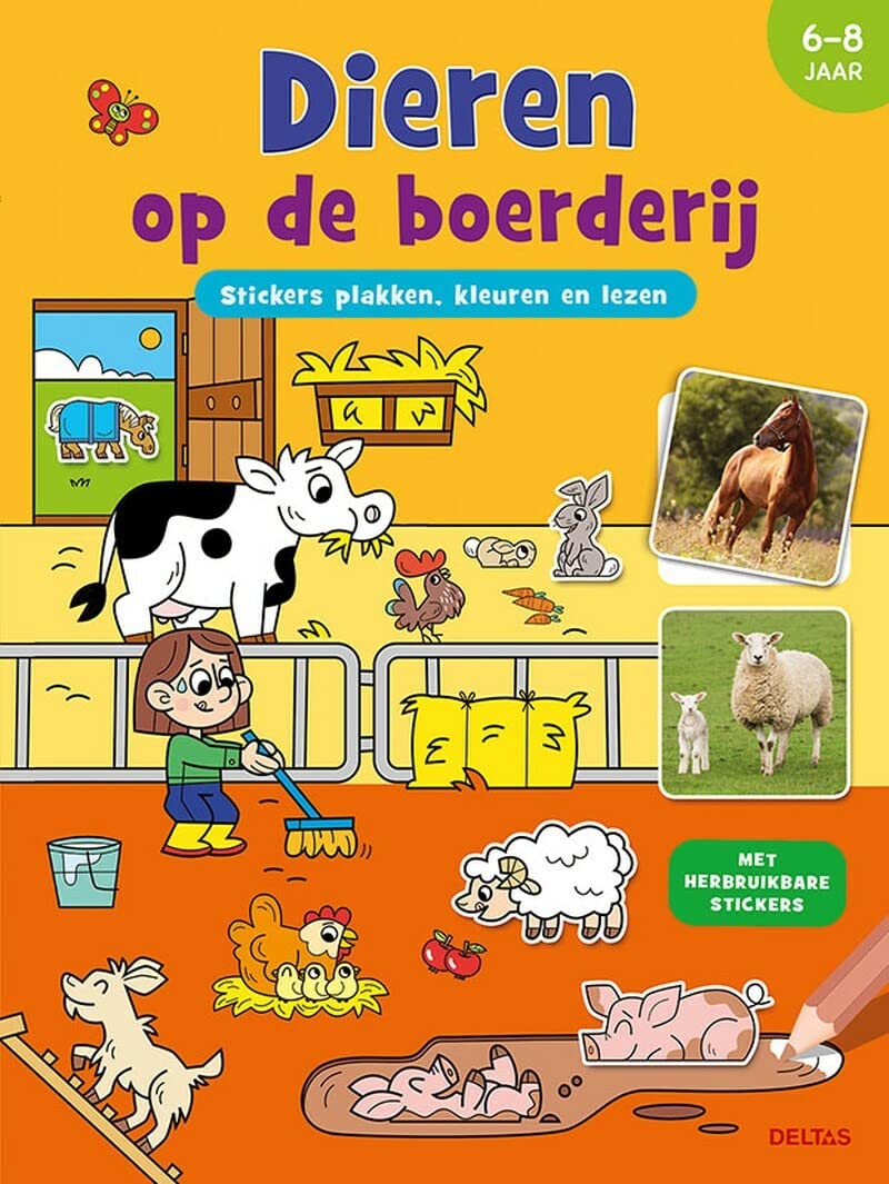 Stickers plakken, kleuren en lezen - Dieren op de boerderij (6-8 j.): Stickers plakken, kleuren en leren