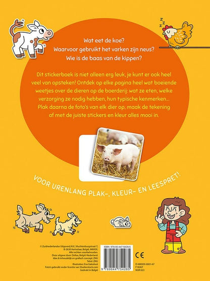 Stickers plakken, kleuren en lezen - Dieren op de boerderij (6-8 j.): Stickers plakken, kleuren en leren