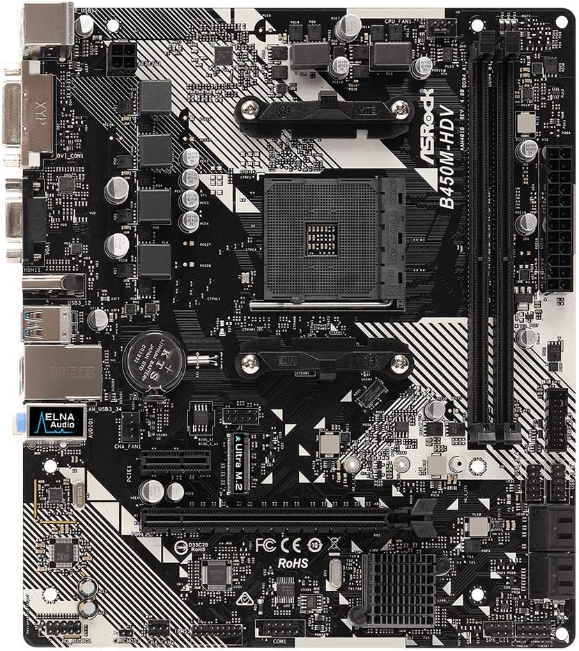 ASRock B450M-HDV R4.0 Socket AM4/ AMD Promontory B450/ DDR4/ SATA3&USB3.1/ M.2/ A&GbE/MicroATX