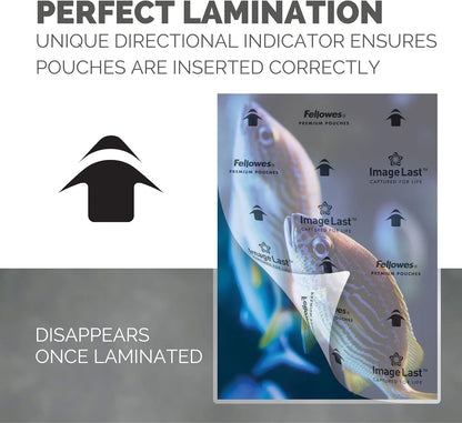 Fellowes A4 Laminating Pouches, Gloss Finish, 25 Sheets, 250 Micron (2 x 125 Micron) High Quality Finish with Image Last Directional Quality Mark - Ideal for Photos, Notices and Everyday Use