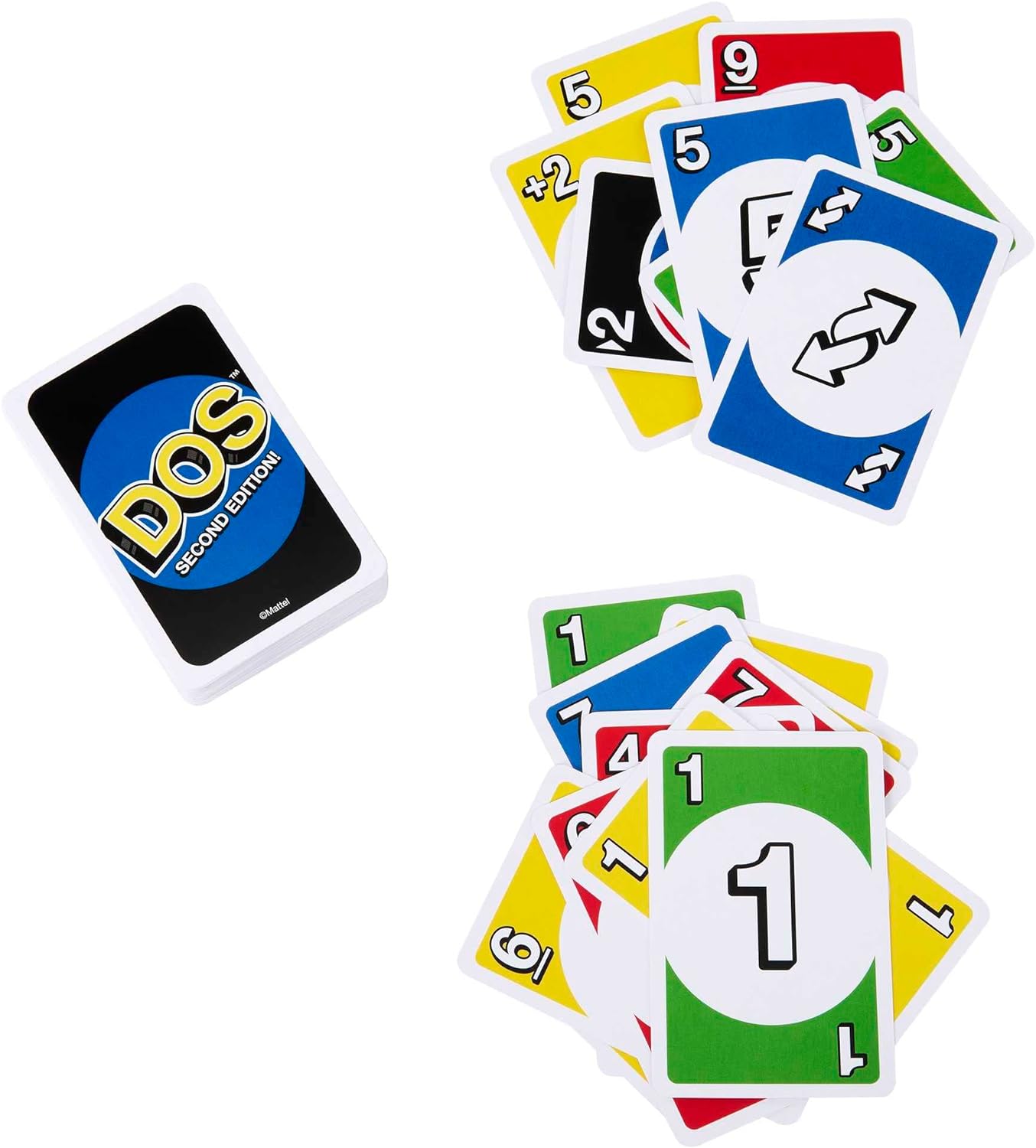 DOS Second Edition Family Card Game with Updated Rules for Kids and Adults, Game Night, Travel, Camping and Party, UNO Cards, HNN01