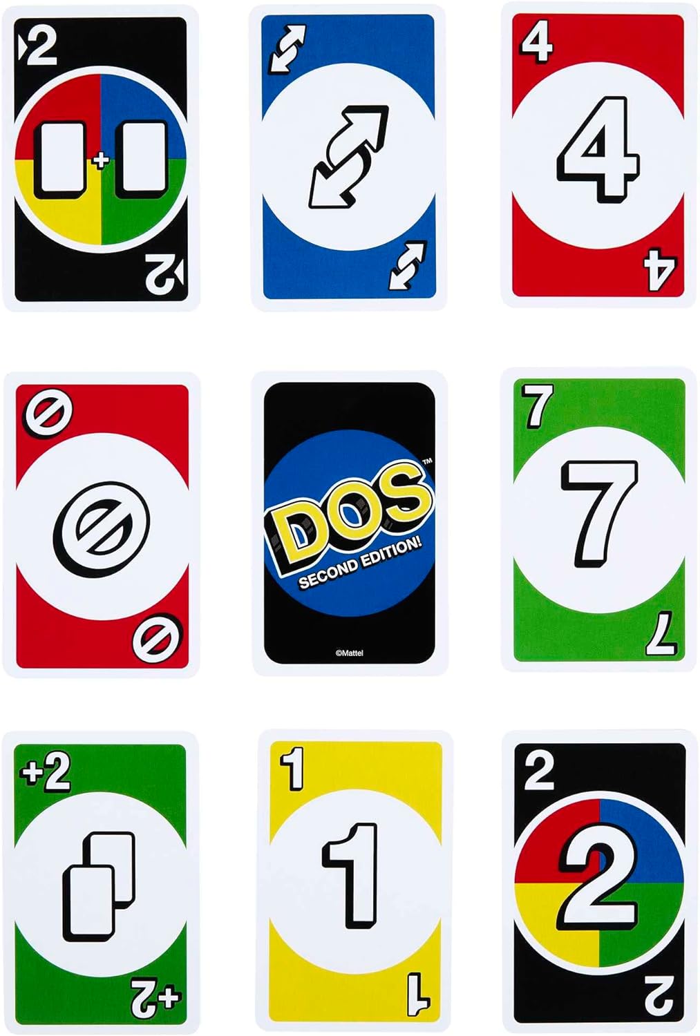 DOS Second Edition Family Card Game with Updated Rules for Kids and Adults, Game Night, Travel, Camping and Party, UNO Cards, HNN01