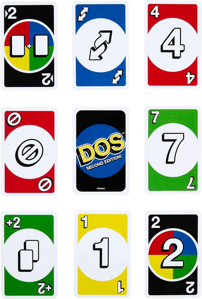 DOS Second Edition Family Card Game with Updated Rules for Kids and Adults, Game Night, Travel, Camping and Party, UNO Cards, HNN01
