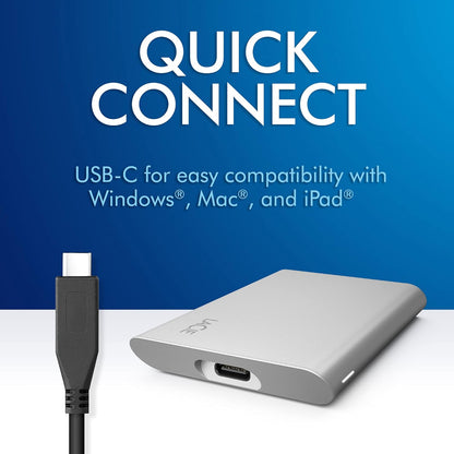 LaCie Portable SSD, 1TB, External SSD, USB-C, Iphone 15 Pro compatible, 2nd generation USB 3.2, speeds up to 1050MB/s, Moon Silver, for Mac, PC and iPad, 3 year Rescue Services (STKS1000400