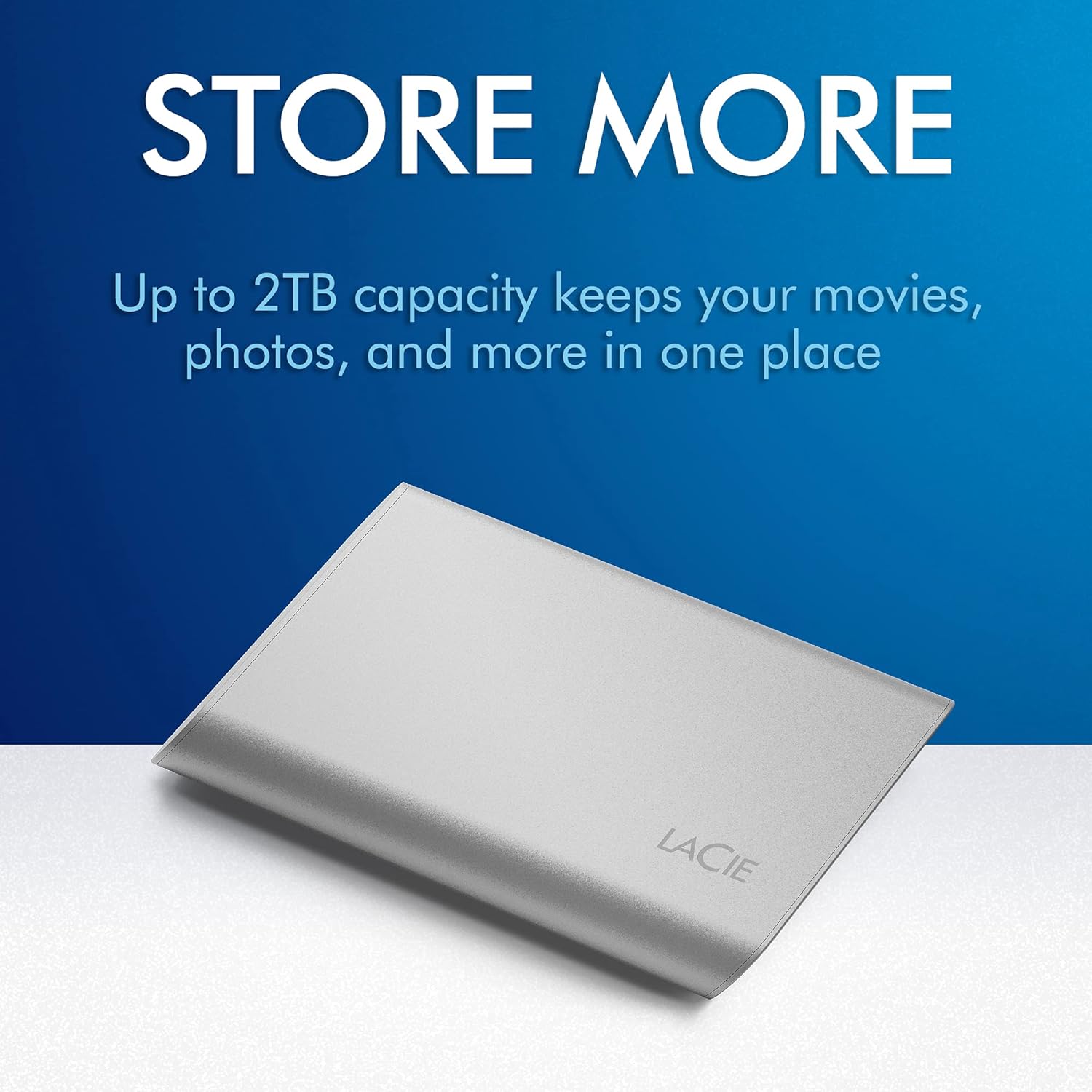 LaCie Portable SSD, 1TB, External SSD, USB-C, Iphone 15 Pro compatible, 2nd generation USB 3.2, speeds up to 1050MB/s, Moon Silver, for Mac, PC and iPad, 3 year Rescue Services (STKS1000400