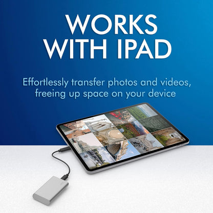 LaCie Portable SSD, 1TB, External SSD, USB-C, Iphone 15 Pro compatible, 2nd generation USB 3.2, speeds up to 1050MB/s, Moon Silver, for Mac, PC and iPad, 3 year Rescue Services (STKS1000400