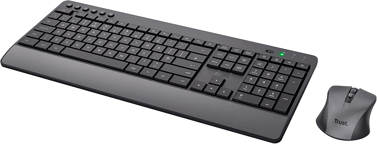 Trust Trezo Wireless Keyboard and Mouse Set, QWERTY UK Layout, Sustainable Design, Silent Computer Combo, 48 Months Battery Life, 2.4 GHz, Spill Resistant, Home Office, Work, PC, Black