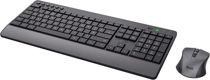 Trust Trezo Wireless Keyboard and Mouse Set, QWERTY UK Layout, Sustainable Design, Silent Computer Combo, 48 Months Battery Life, 2.4 GHz, Spill Resistant, Home Office, Work, PC, Black