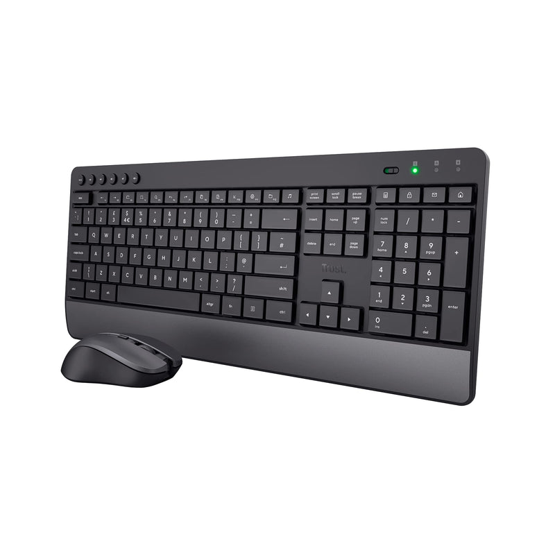 Trust Trezo Wireless Keyboard and Mouse Set, QWERTY UK Layout, Sustainable Design, Silent Computer Combo, 48 Months Battery Life, 2.4 GHz, Spill Resistant, Home Office, Work, PC, Black