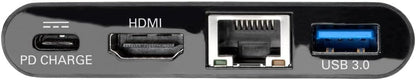 Tripp Lite U444-06N-H4GUBC USB-C (Type-C) to HDMI Adapter with USB-A Hub, Gigabit Ethernet, USB 3.1 Gen 1, Thunderbolt 3 Compatible, 4K x 2K @ 30 Hz, PD Charging, Black Black HDMI 4K
