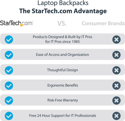 StarTech.com 17.3" Laptop Backpack with Removable Accessory Case - Professional IT Tech Backpack for Work/Travel/Commute - Durable Ergonomic Computer Bag - Nylon - Notebook/Tablet Pockets (NTBKBAG173