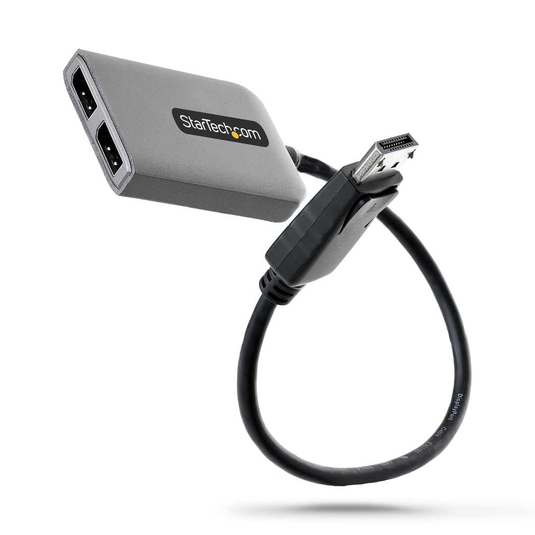 StarTech.com Dual-Monitor DisplayPort 1.4 Splitter, DisplayPort to 2x DP Multi-Monitor Adapter, Dual 5K 60Hz Computer MST Hub, Extra-Long Built-in Cable, Windows Only (MST14DP122DP