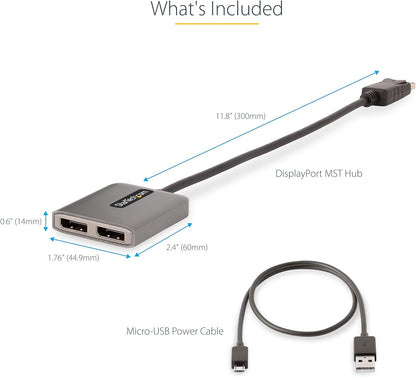 StarTech.com Dual-Monitor DisplayPort 1.4 Splitter, DisplayPort to 2x DP Multi-Monitor Adapter, Dual 5K 60Hz Computer MST Hub, Extra-Long Built-in Cable, Windows Only (MST14DP122DP