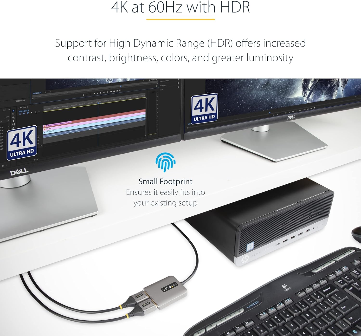 StarTech.com Dual-Monitor DisplayPort 1.4 Splitter, DisplayPort to 2x DP Multi-Monitor Adapter, Dual 5K 60Hz Computer MST Hub, Extra-Long Built-in Cable, Windows Only (MST14DP122DP