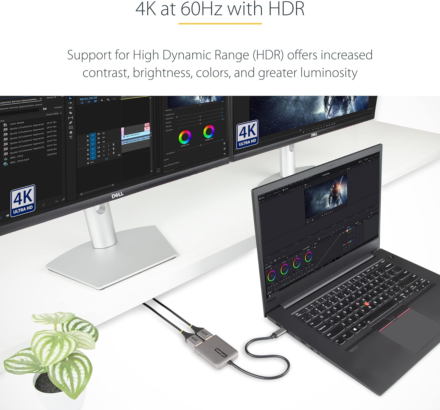 StarTech.com USB-C to Dual Displayport 1.4 Adapter, USB Type-C Muliti-Monitor MST Hub, Dual 5K 60Hz DP Laptop Display Extender / Splitter, HDR, Extra-Long Built-In Cable, Windows Only (MST14CD122DP