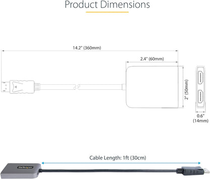 StarTech.com DP to Dual HDMI MST HUB - Dual HDMI 4K 60Hz - DisplayPort Multi Monitor Adapter with 1ft / 30cm cable - DP 1.4 Multi Stream Transport Hub, DSC (MST14DP122HD), Black