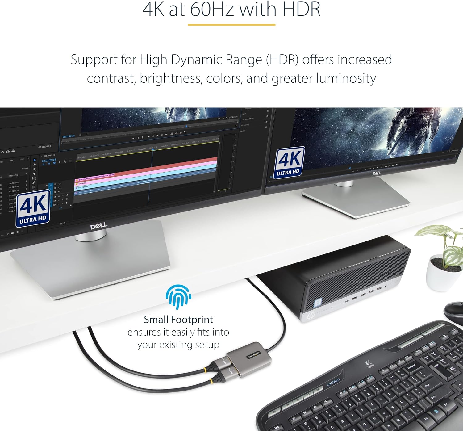 StarTech.com DP to Dual HDMI MST HUB - Dual HDMI 4K 60Hz - DisplayPort Multi Monitor Adapter with 1ft / 30cm cable - DP 1.4 Multi Stream Transport Hub, DSC (MST14DP122HD), Black