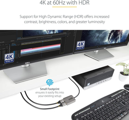 StarTech.com DP to Dual HDMI MST HUB - Dual HDMI 4K 60Hz - DisplayPort Multi Monitor Adapter with 1ft / 30cm cable - DP 1.4 Multi Stream Transport Hub, DSC (MST14DP122HD), Black