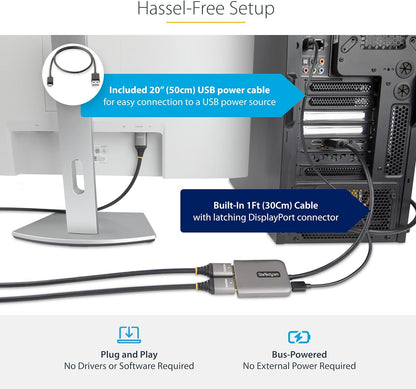 StarTech.com DP to Dual HDMI MST HUB - Dual HDMI 4K 60Hz - DisplayPort Multi Monitor Adapter with 1ft / 30cm cable - DP 1.4 Multi Stream Transport Hub, DSC (MST14DP122HD), Black