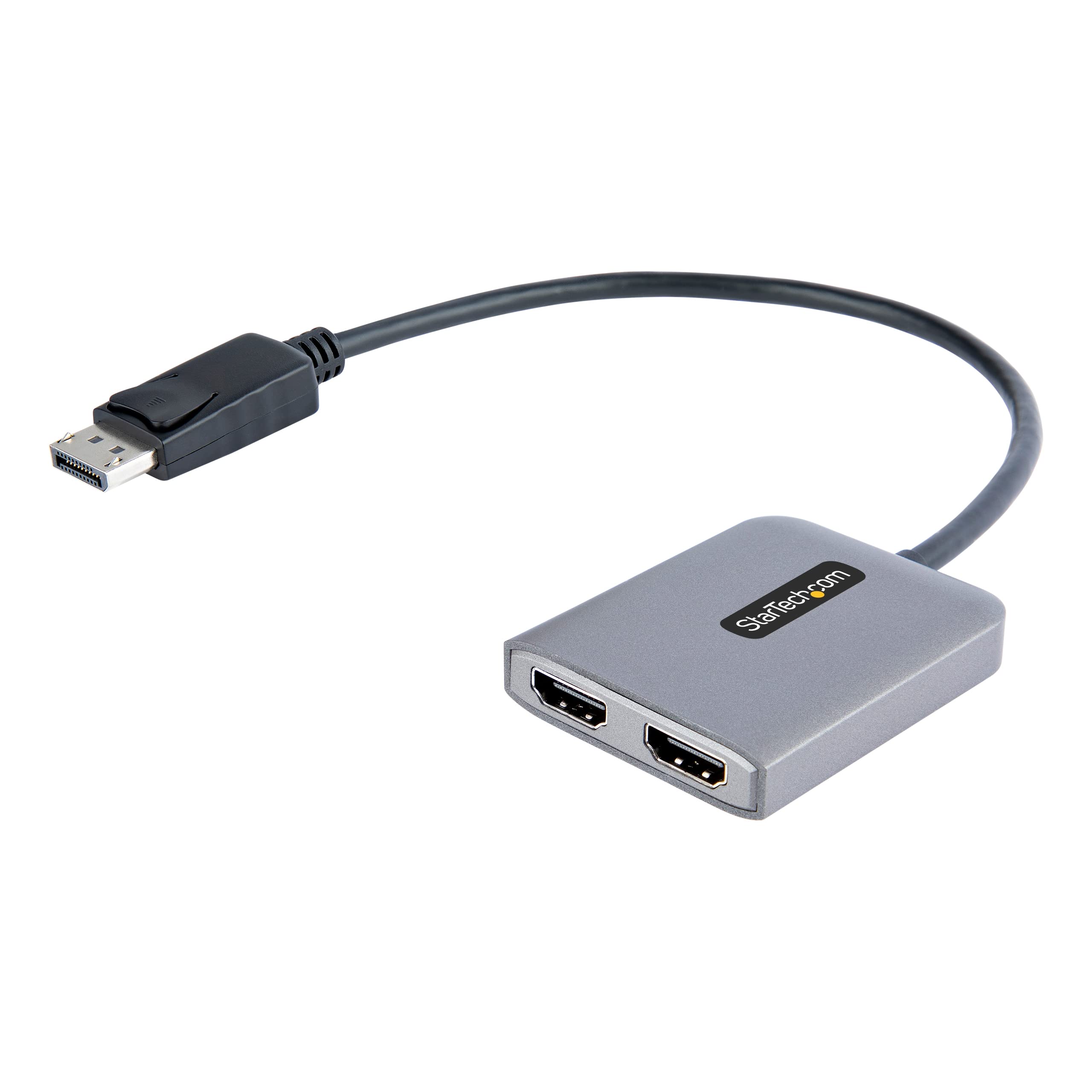 StarTech.com DP to Dual HDMI MST HUB - Dual HDMI 4K 60Hz - DisplayPort Multi Monitor Adapter with 1ft / 30cm cable - DP 1.4 Multi Stream Transport Hub, DSC (MST14DP122HD), Black
