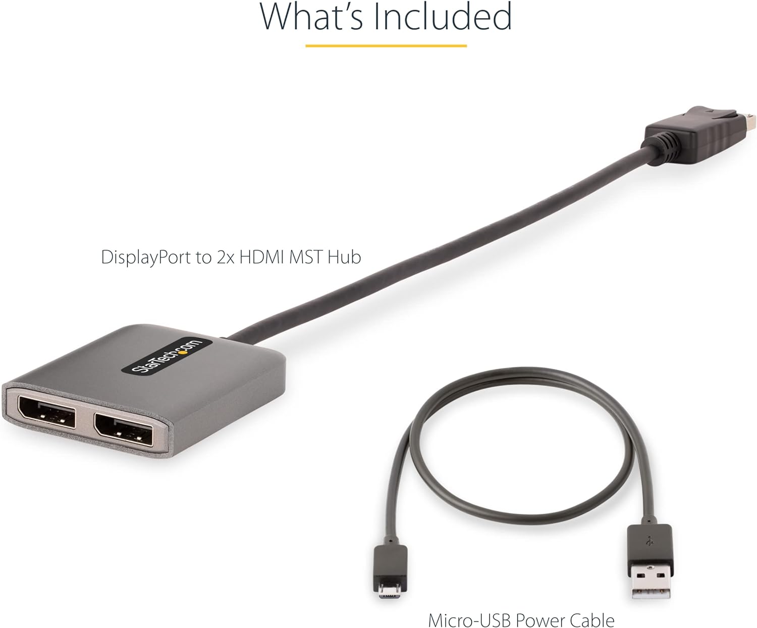 StarTech.com DP to Dual HDMI MST HUB - Dual HDMI 4K 60Hz - DisplayPort Multi Monitor Adapter with 1ft / 30cm cable - DP 1.4 Multi Stream Transport Hub, DSC (MST14DP122HD), Black