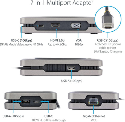StarTech USB-C Multiport Adapter w/ USB-C DP Alt Mode Video Output/4K HDMI 2.0/VGA, Dual Monitor, 100W PD Pass-Through, USB Type C Mini Dock/MST Adapter Hub (DKM31C3HVCPD), Space Gray dual video 2 x U