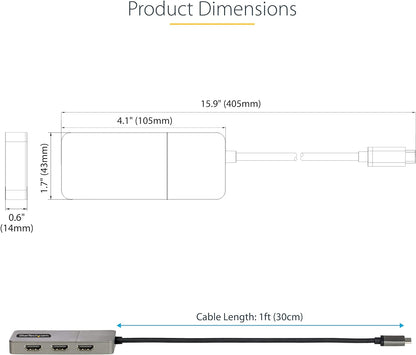 StarTech.com 3-Port USB-C Multi-Monitor Adapter, USB Type-C to 3x HDMI MST Hub, Triple 4K 60Hz HDMI Laptop Display Extender / Splitter, HDR, Extra-Long Built-In Cable, Windows (MST14CD123HD