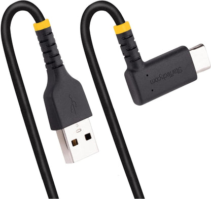 StarTech.com 3ft (1m) USB A to C Charging Cable Right Angle - Heavy Duty Fast Charge USB-C Cable - USB 2.0 A to Type-C - Rugged Aramid Fiber - 3A - USB Charging Cord (R2ACR-1M-USB-CABLE