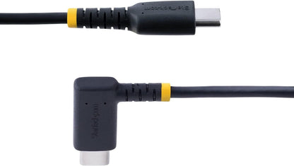 StarTech.com 6ft (2m) USB C to C Charging Cable Right Angle - 60W PD 3A - Heavy Duty Fast Charge USB-C Cable - USB 2.0 Type-C - Rugged Aramid Fiber - USB Charging Cord (R2CCR-2M-USB-CABLE