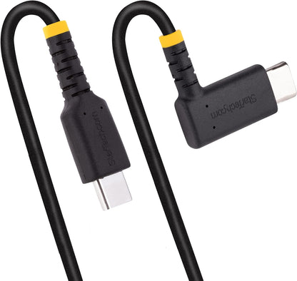StarTech.com 6ft (2m) USB C to C Charging Cable Right Angle - 60W PD 3A - Heavy Duty Fast Charge USB-C Cable - USB 2.0 Type-C - Rugged Aramid Fiber - USB Charging Cord (R2CCR-2M-USB-CABLE