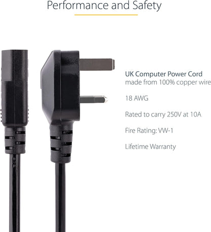 StarTech.com 3ft (1m) UK Computer Power Cable, BS 1363 to C13, 18AWG, 10A 250V, Replacement AC Power Cord, Kettle Lead/UK Power Cord, PC Power Supply Cable, TV Power Cable (BS13U-1M-POWER-LEAD
