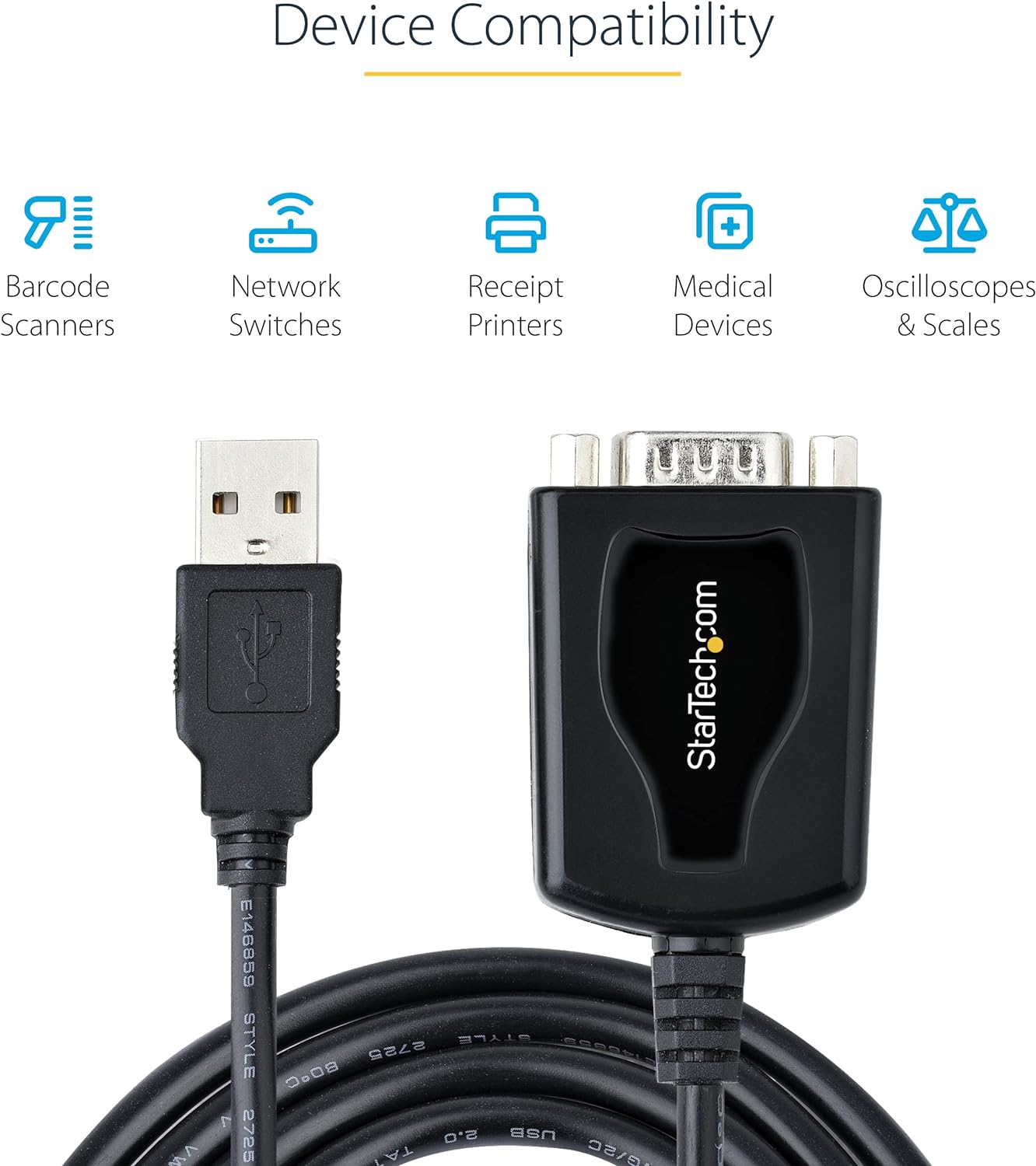 StarTech.com 3ft (1m) USB to Serial Cable with COM Port Retention, DB9 Male RS232 to USB Converter, USB to Serial Adapter for PLC/Printer/Scanner, Prolific Chipset, Windows/Mac (1P3FPC-USB-SERIAL