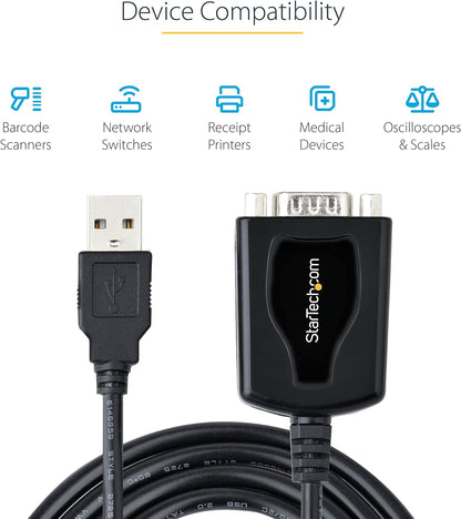 StarTech.com 3ft (1m) USB to Serial Cable with COM Port Retention, DB9 Male RS232 to USB Converter, USB to Serial Adapter for PLC/Printer/Scanner, Prolific Chipset, Windows/Mac (1P3FPC-USB-SERIAL