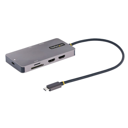 StarTech.com USB C Multiport Adapter, Dual HDMI Video, 4K 60Hz, 2Pt 5Gbps USB-A Hub, 100W Power Delivery Pass-Through/GbE/SD, 12"/30cm Cable, Travel Laptop Docking Station (120B-USBC-MULTIPORT