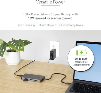 StarTech.com USB C Multiport Adapter, Dual HDMI Video, 4K 60Hz, 2Pt 5Gbps USB-A Hub, 100W Power Delivery Pass-Through/GbE/SD, 12"/30cm Cable, Travel Laptop Docking Station (120B-USBC-MULTIPORT