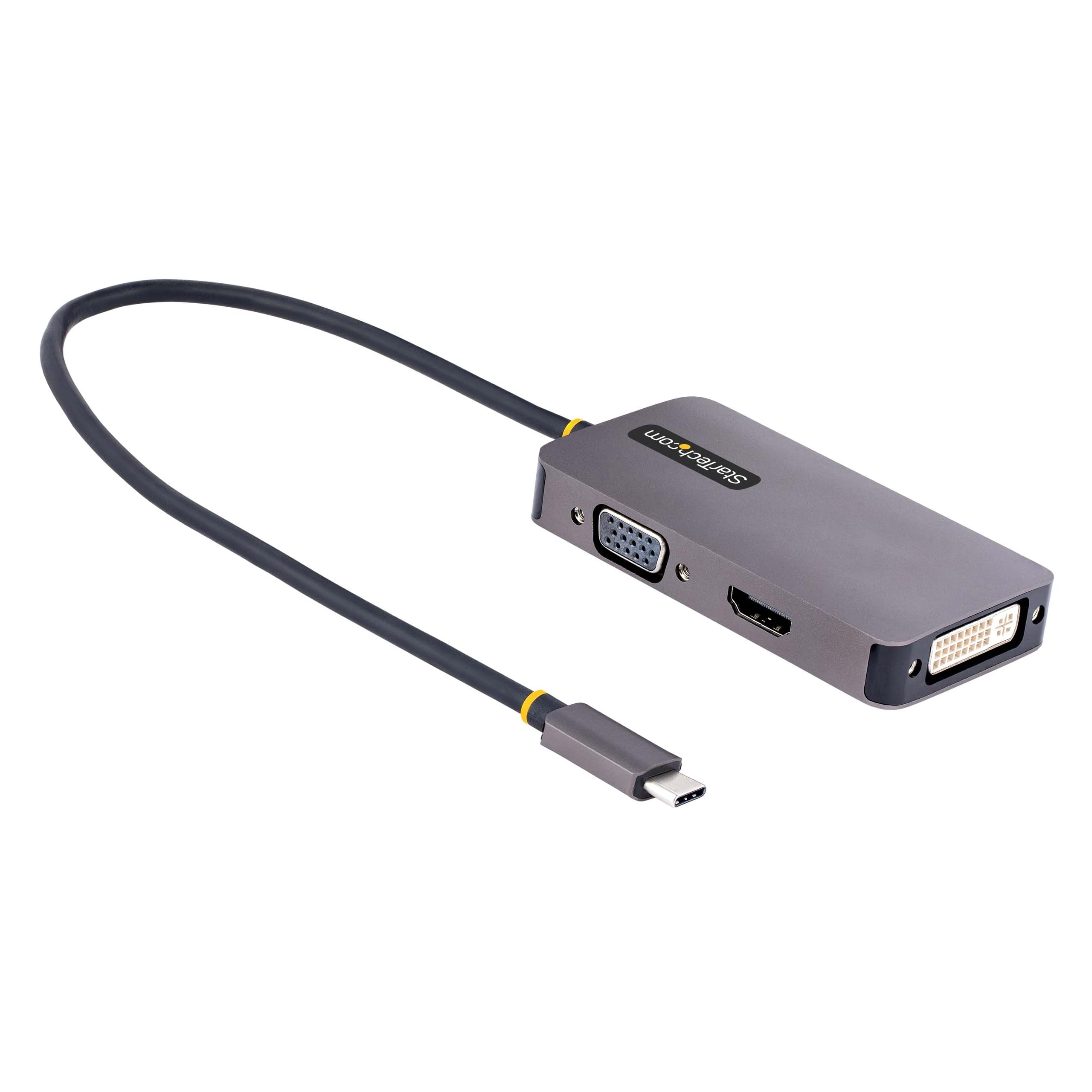 StarTech.com USB C Video Adapter, USB C to HDMI DVI VGA Adapter, Up to 4K 60Hz, Aluminum, Multiport Video Display Adapter, Thunderbolt 3/4 Compatible, USB Type C Travel Adapter (118-USBC-HDMI-VGADVI
