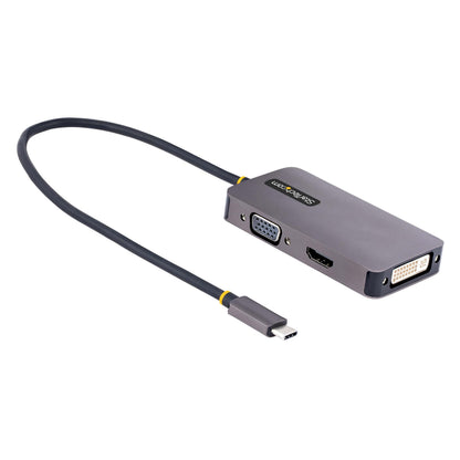 StarTech.com USB C Video Adapter, USB C to HDMI DVI VGA Adapter, Up to 4K 60Hz, Aluminum, Multiport Video Display Adapter, Thunderbolt 3/4 Compatible, USB Type C Travel Adapter (118-USBC-HDMI-VGADVI